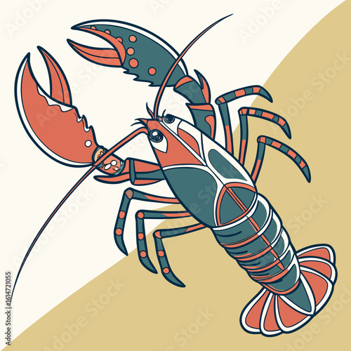 Red seafood vector illustration of a cartoon lobster with large claws