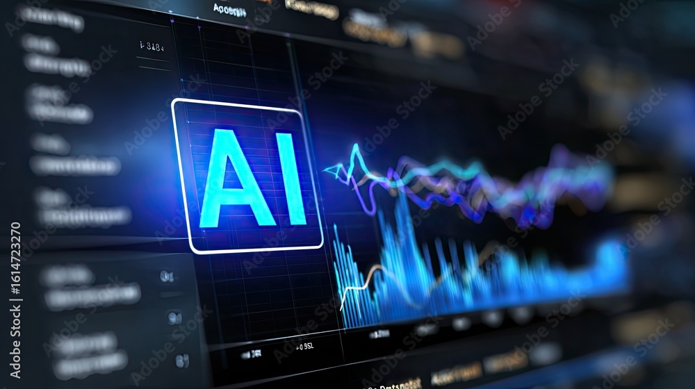 Obraz premium AI Data Visualization: A digital artwork capturing the essence of artificial intelligence and data analysis, displaying dynamic charts, graphs.