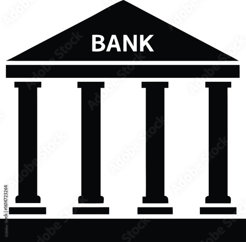 Bank Icon Illustration Black Building with Columns and Bank Name on Top Structure