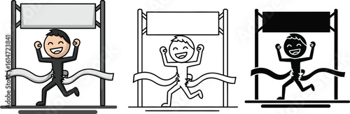 Cartoon character crossing finish line vector illustration