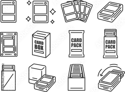 トレーディングカード関連のアイコン（線画）のイラストセット