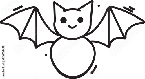 Cute Cartoon Bat Icon. Halloween Vector Illustration. perfect for kids coloring book