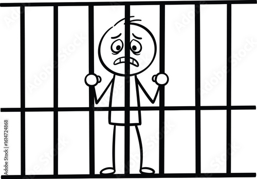 Stick figure in jail cartoon vector illustration drawing