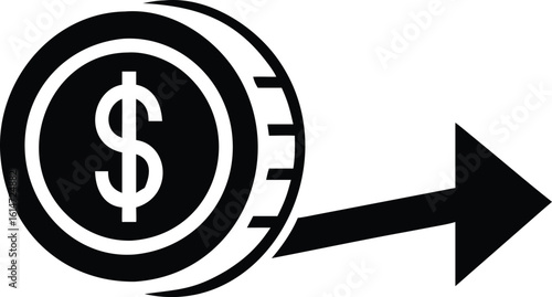 Black and White Dollar Coin with an Arrow Pointing to the Right