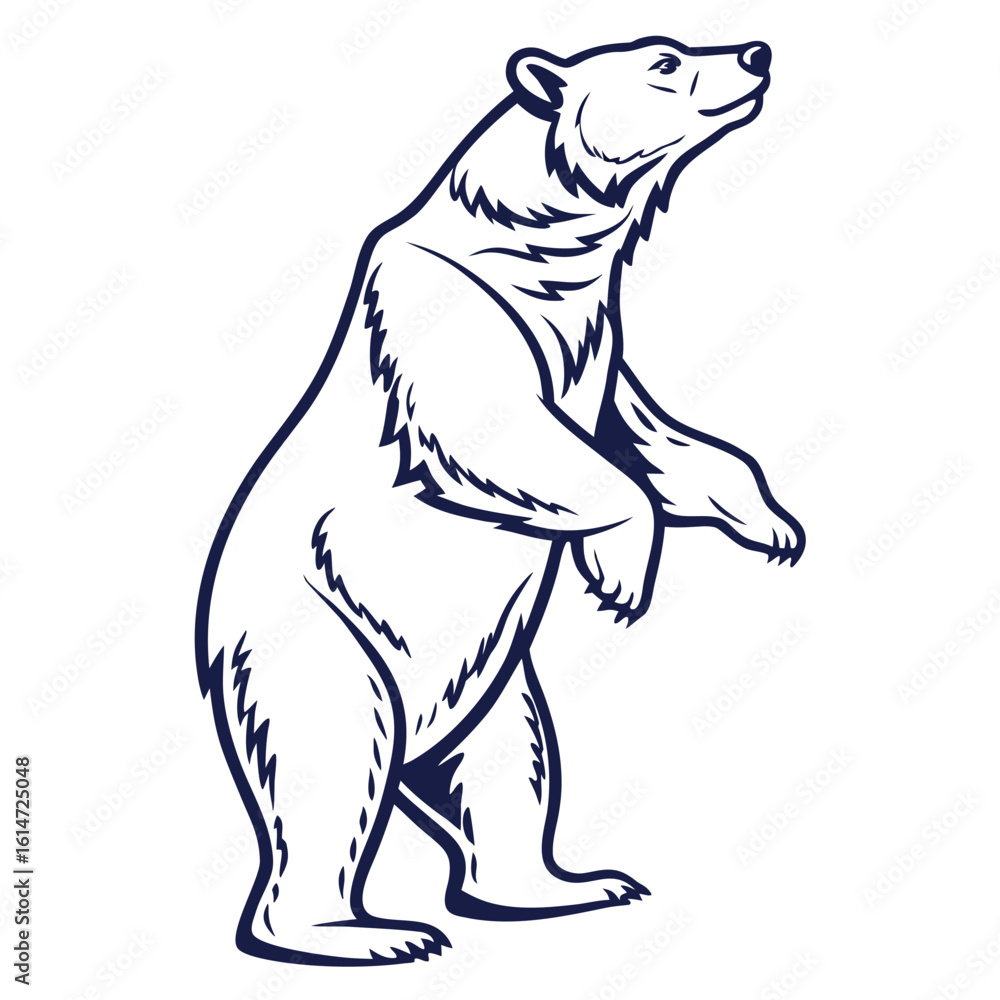 Obraz premium Cute white polar bear vector illustration on a branch, a wild mammal silhouette drawing