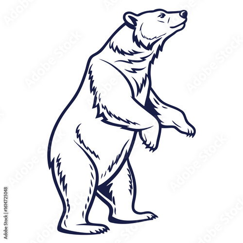 Cute white polar bear vector illustration on a branch, a wild mammal silhouette drawing