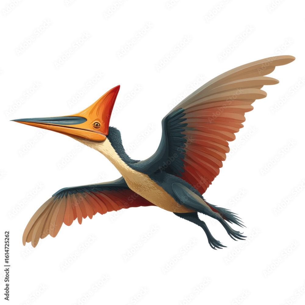 Obraz premium Cute Cartoon Pteranodon Gliding in the Sky with Colorful Crest