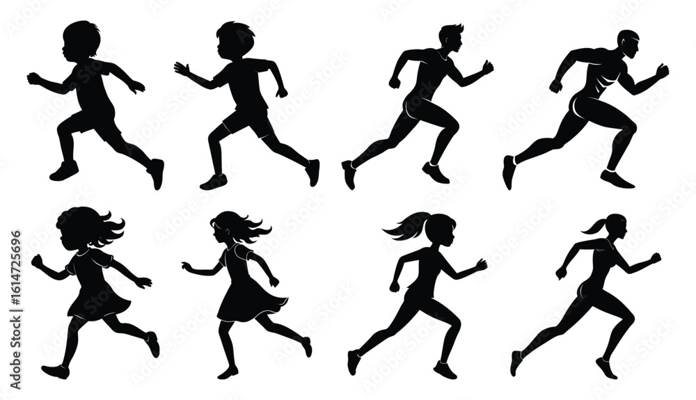 Running Human Silhouettes Collection on White Running Human Silhouettes Collection on White