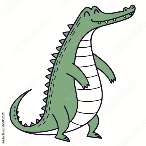 Cute green cartoon crocodile vector illustration isolated on white background