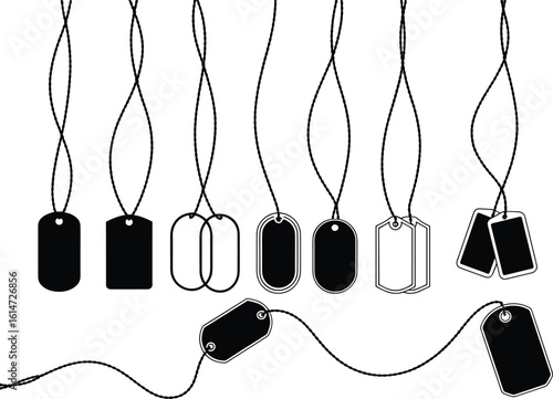Set of Military Dog Tags on Chains – Vector Illustration for Identity, Army, Tactical Gear, and Veteran Commemoration Concepts