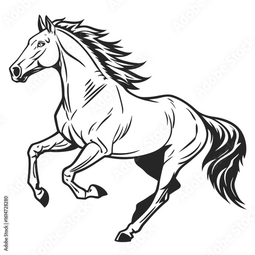 Black horse vector illustration of a running stallion silhouette, ideal for equestrian or farm-themed art