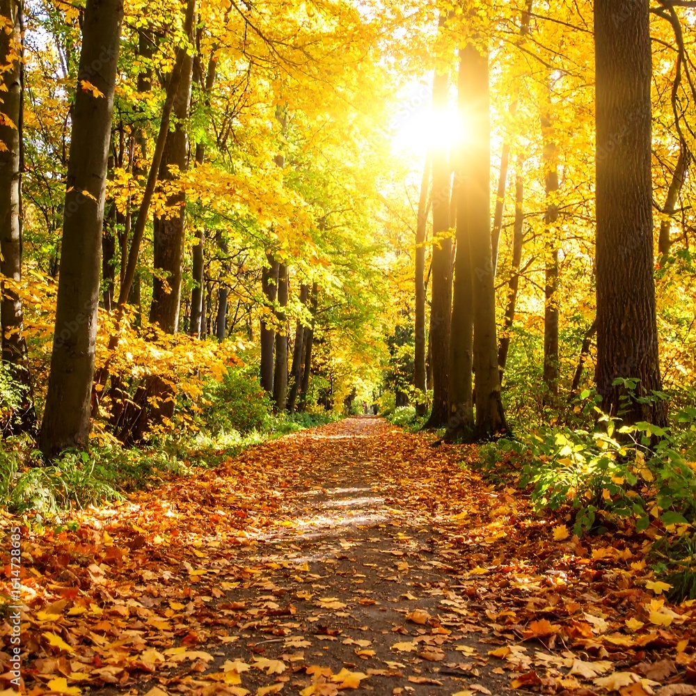 Obraz premium Autumn path through golden trees