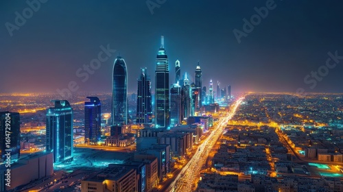 Wallpaper Mural Illuminated cityscape at night revealing urban beauty and modern architectural marvels Torontodigital.ca