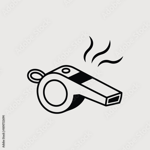 Simple Black and White Whistle Icon with Sound Waves Illustration