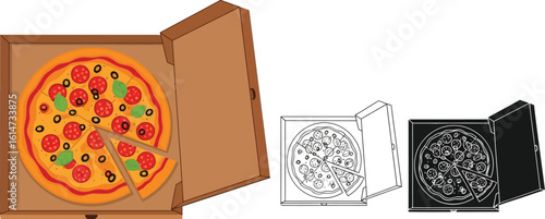 Delicious pepperoni pizza in a box vector illustration food delivery italian meal takeout concept