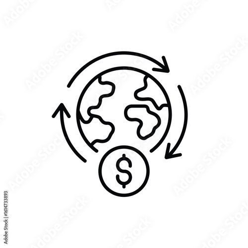 Global economy and financial circulation concept in line art style