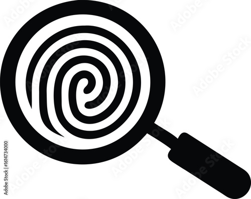 Black Fingerprint Under Magnifying Glass Crime Investigation, Forensic Science, and Identity Verification Symbol