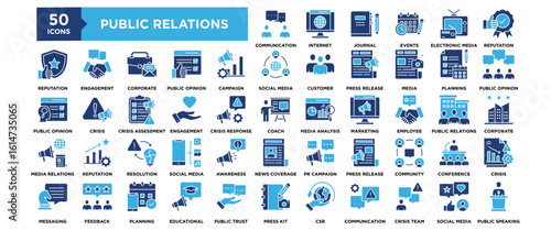 50 Public Relations icon set. Containing design business, public relations, management, corporate