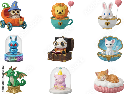 Cute animal figurines collection owl lion bunny panda cat dragon bear kitten home decor gifts