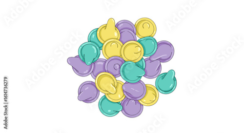Colorful condoms pile on a transparent background for digital design and illustration