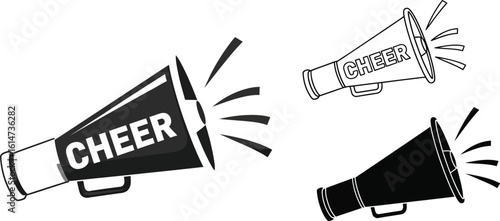 Cheerleading megaphone vector illustration set for sports team support and school spirit design
