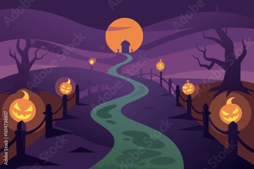 graveyard pathway crooked fence spooky halloween night