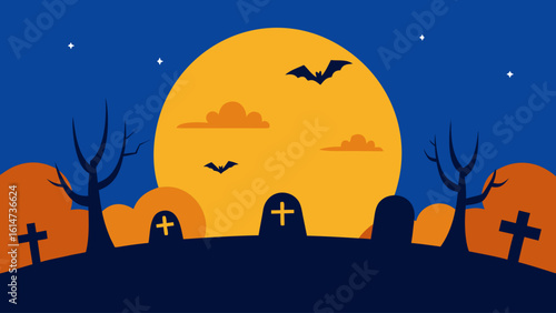 cartoon halloween graveyard scene spooky