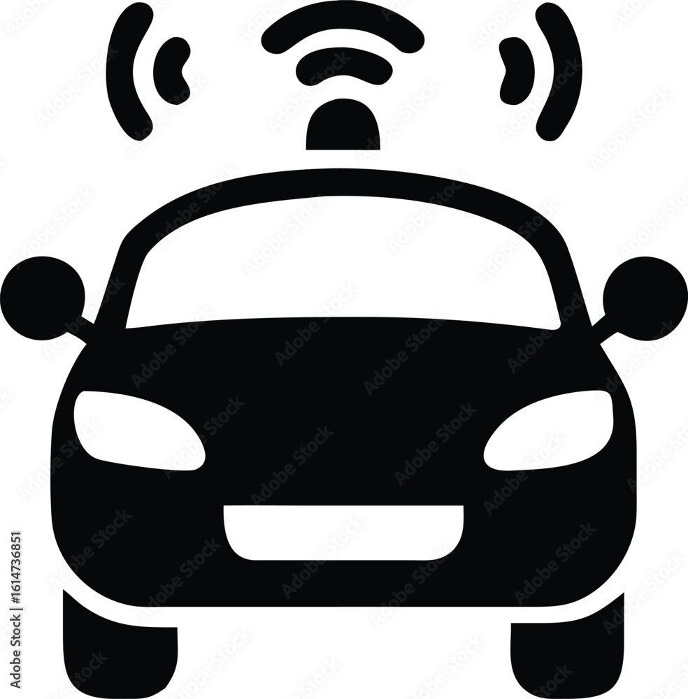 Obraz premium Black Silhouette Icon of Autonomous Vehicle With Wireless Connectivity Symbols Displayed on Top
