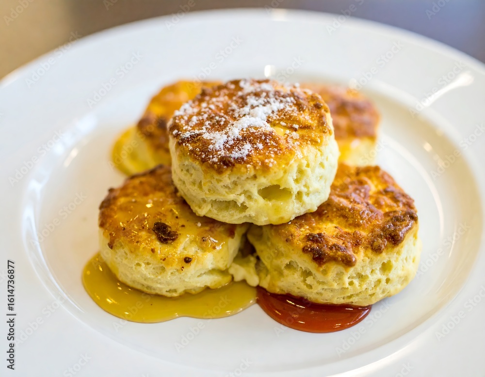 Sweet golden scones on a plate Sweet golden scones on a plate
