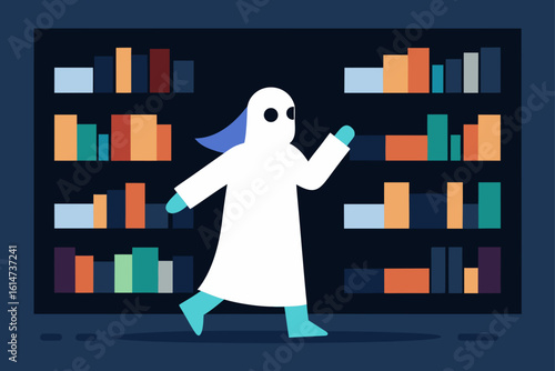 ghost librarian ancient bookshelf haunted spooky