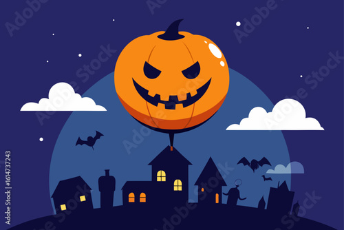 giant jack o lantern balloon floating spooky night