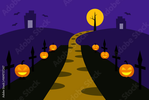 graveyard pathway crooked fence spooky halloween night
