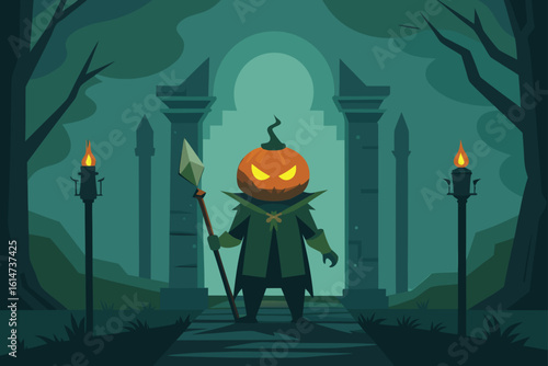 pumpkin headed mailman delivering glowing ghosts