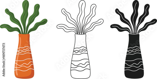 Vector illustration of plant in vase drawing for home decor and interior design elements