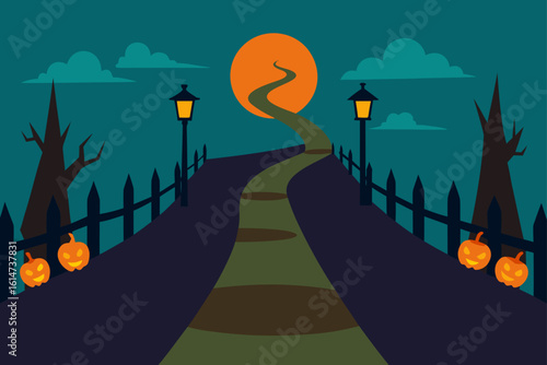 graveyard pathway crooked fence spooky halloween night