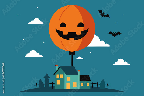 giant jack o lantern balloon floating spooky night