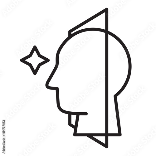 Artificial intelligence head icon, future technology for automation, assistance, prediction, suggestion, virtual reality, data processing deep learning and training. Smart briliant VR tech