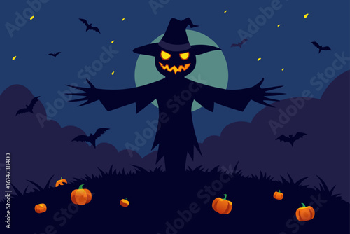 glowing scarecrow guarding candy corn field
