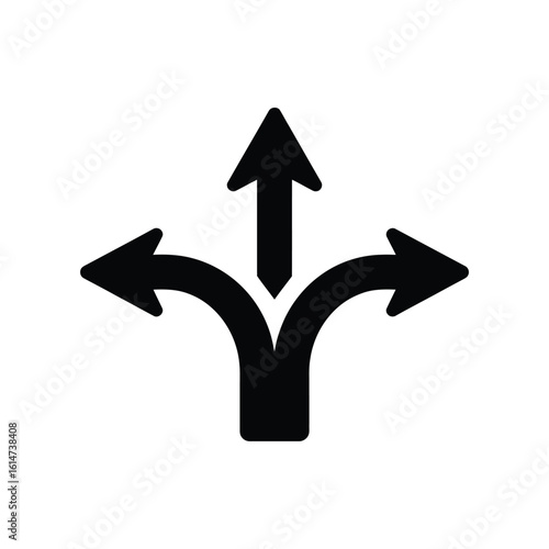 Three way direction arrow icon decision making symbol