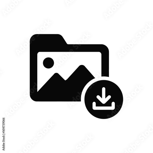Download image icon folder with picture and download arrow symbol