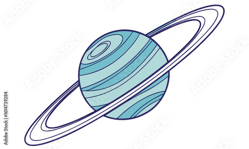Stylized blue ringed planet on black background