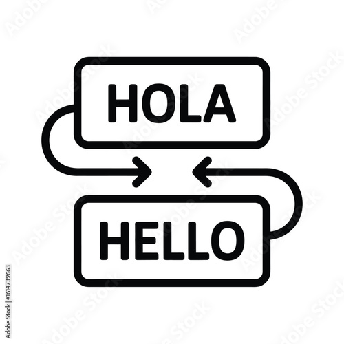 Translation Icon Showing Hola and Hello with Arrows and Rounded Boxes
