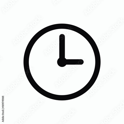 Simple Black Clock Icon Showing the Time Three O Clock