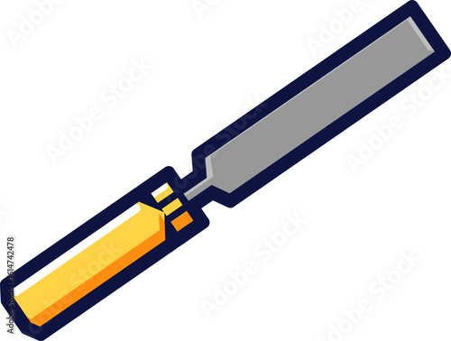 Vector illustration of a chisel with a wooden handle. Hand tool icon for carpentry, woodworking, or construction industry.
