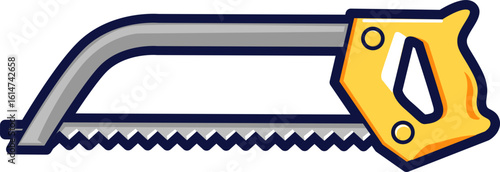 Vector illustration of a hacksaw tool. Cartoon-style metal saw graphic for workshop, construction, or DIY projects. Isolated icon.