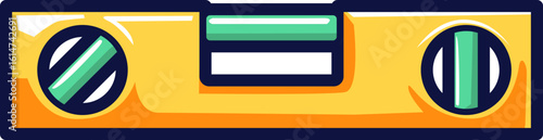 A vibrant illustration of a yellow spirit level, also known as a water pass. This cartoon-style tool symbolizes balance, precision, and accuracy in construction.