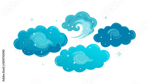 Blue cartoon clouds vector illustration sky weather forecast graphic design elements cloudscape dreamy sky art