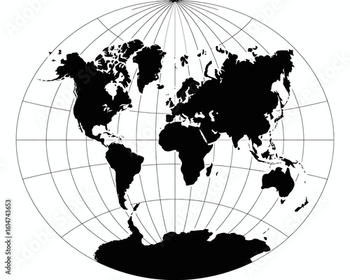 Detailed World Map Projection in Black and White Classic Cartography and Global Representation