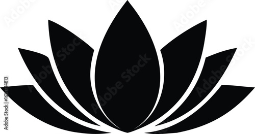 Bold Black Lotus Flower Silhouette Against White Background Design Element Illustration