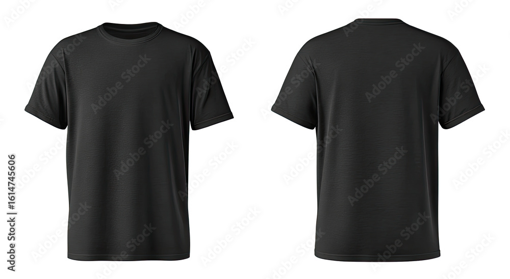 Front and back view of a plain black t-shirt Front and back view of a plain black t-shirt